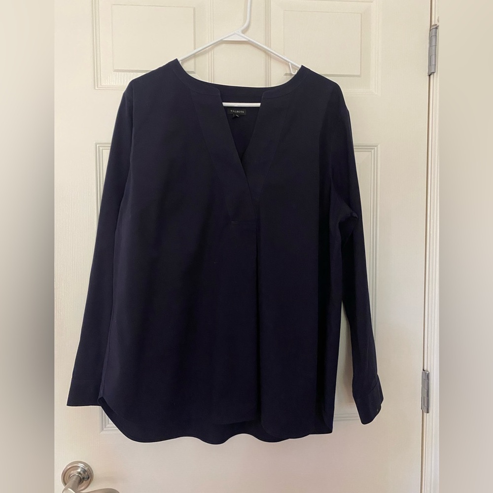 Talbots Navy Long-Sleeve V-Neck Blouse
